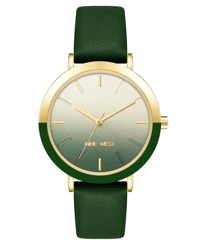 Nine West Womens Quartz Green Faux Leather Band Watch, 36mm - Green, Gold-Tone Product Image