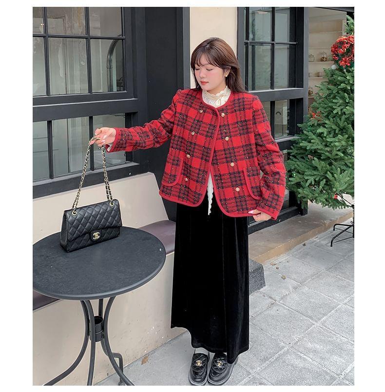 Plus Size Plaid Double-Breasted Jacket Product Image