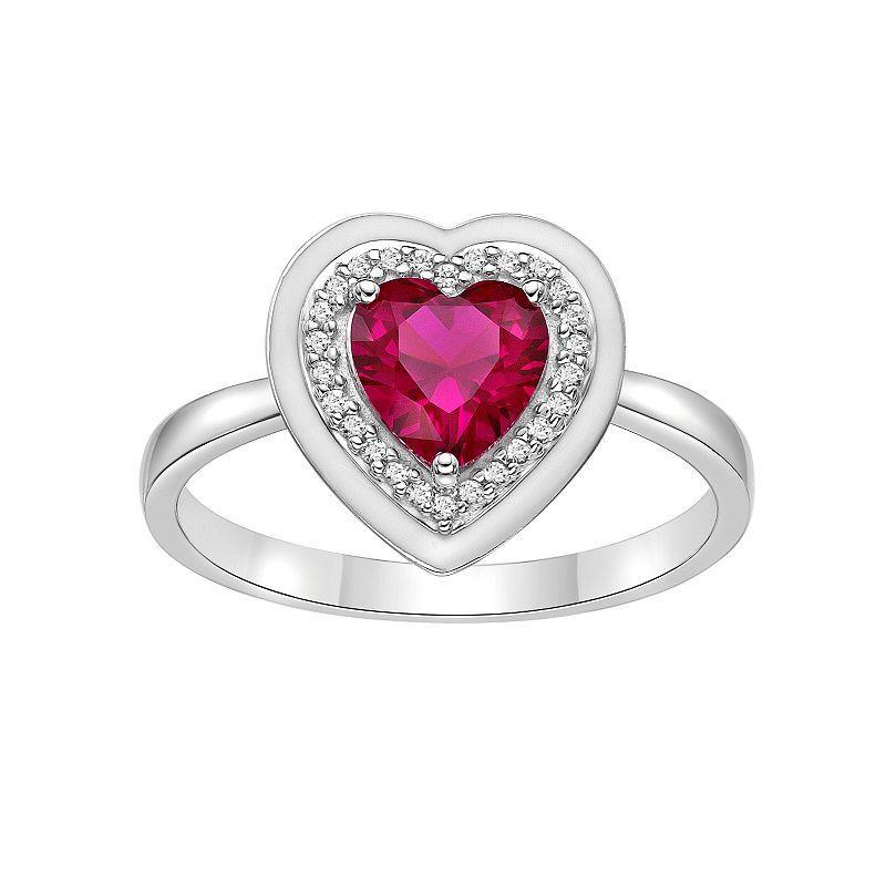 Gemminded Sterling Silver Lab-Created Ruby & Lab-Created White Sapphire Heart Ring, Womens Red Product Image