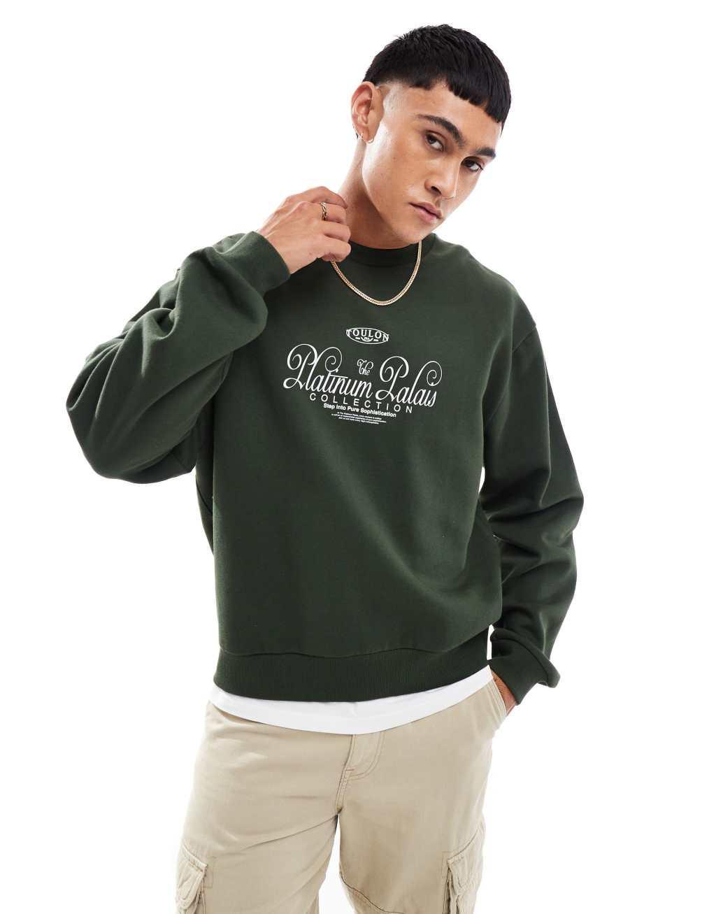 ASOS DESIGN boxy oversized sweatshirt with sweatshirt in green Product Image