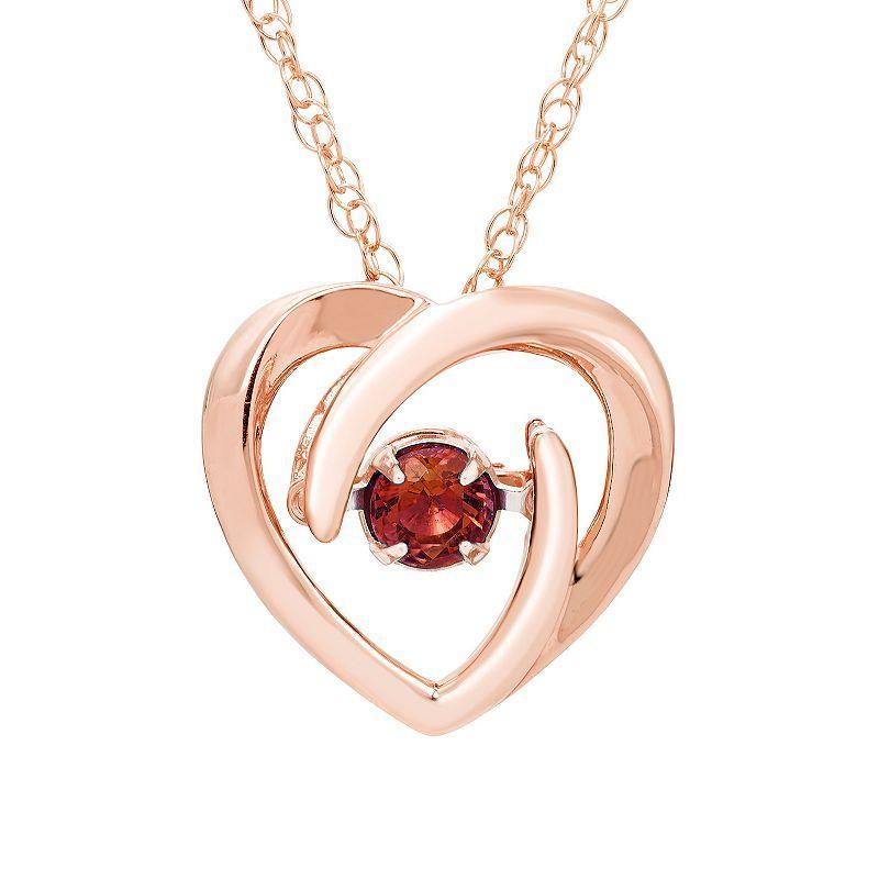 Boston Bay Diamonds Brilliance in Motion 14k Rose Gold Over Silver Garnet Dancing Gemstone Heart Pendant, Womens Pink Tone Product Image