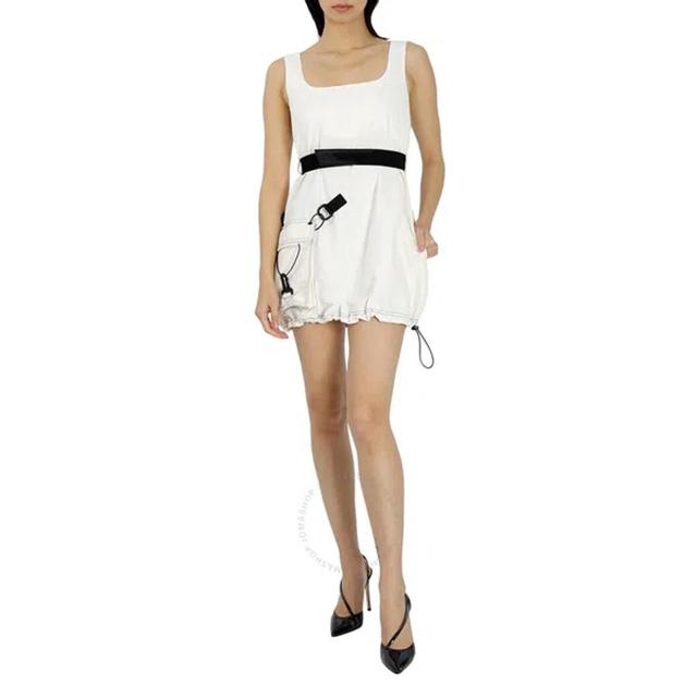 Ladies Cream Sleeveless Belted Mini Dress In Beige Product Image