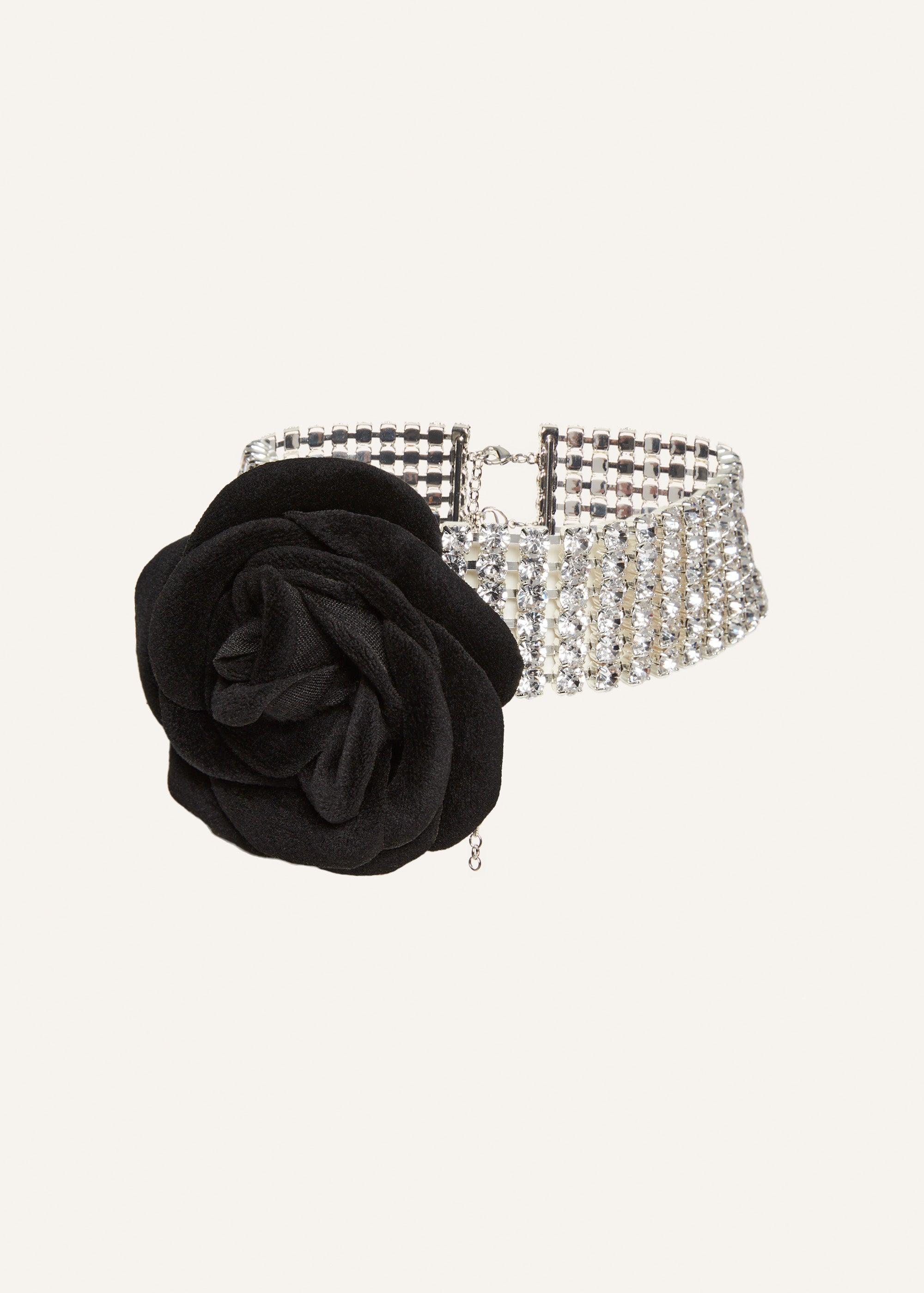 Velvet rose choker in black Product Image