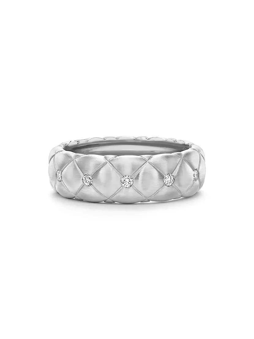 Treillage Brushed White Gold & Diamond Set Ring Product Image