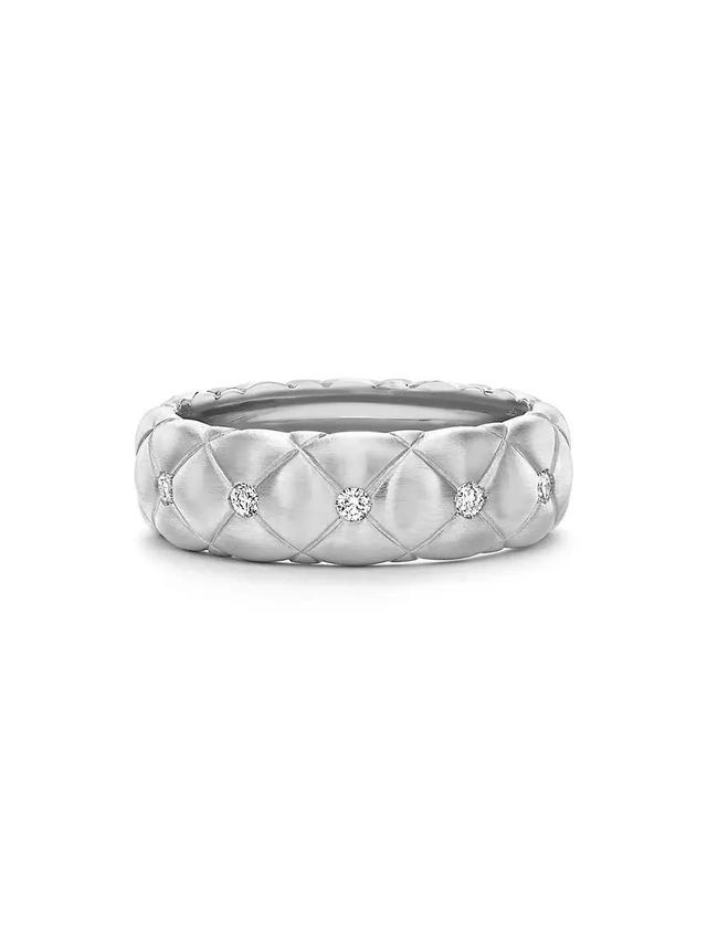 Treillage Brushed White Gold & Diamond Set Ring Product Image