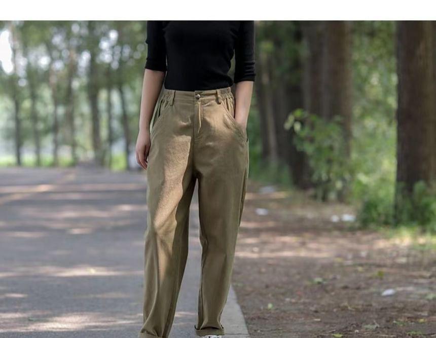 High Waist Plain Crop Harem Pants Product Image