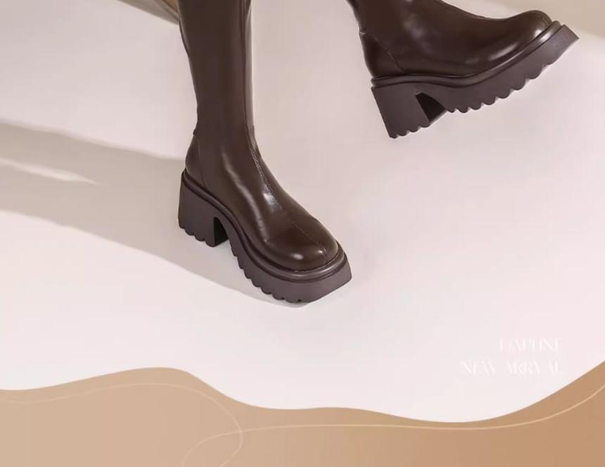 Platform Zip Knee High Boots Product Image