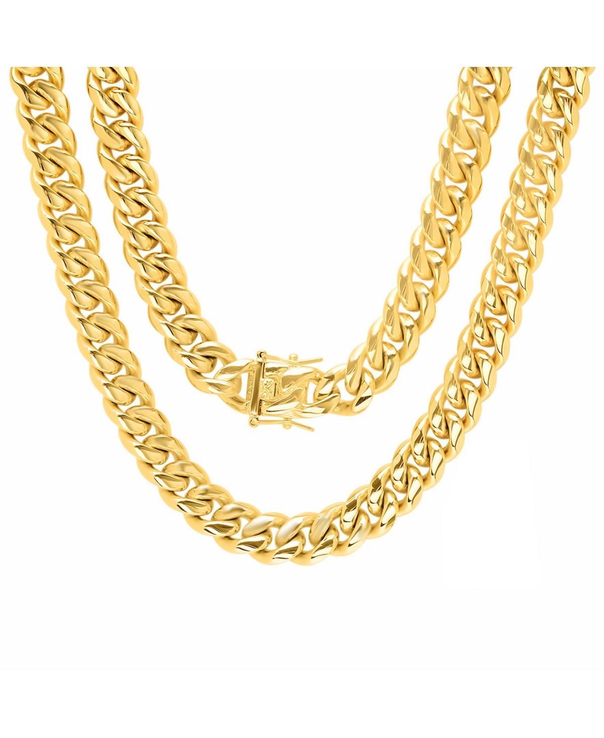 Steeltime Mens 18k gold Plated Stainless Steel 24 Miami Cuban Link Chain with 12mm Box Clasp Necklaces Product Image