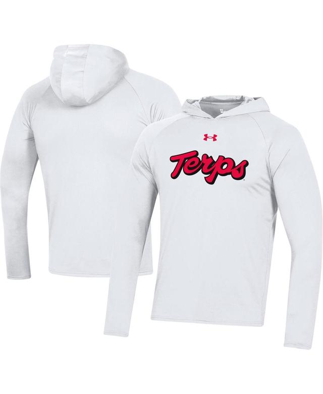 Mens Under Armour White Maryland Terrapins School Logo Raglan Long Sleeve Hoodie Performance T-shirt Product Image