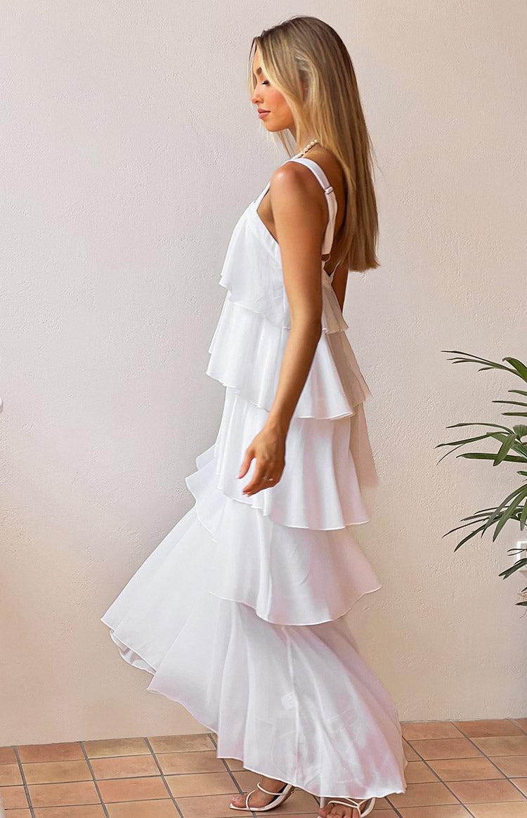 Brielle White Layered Frill Maxi Dress Product Image