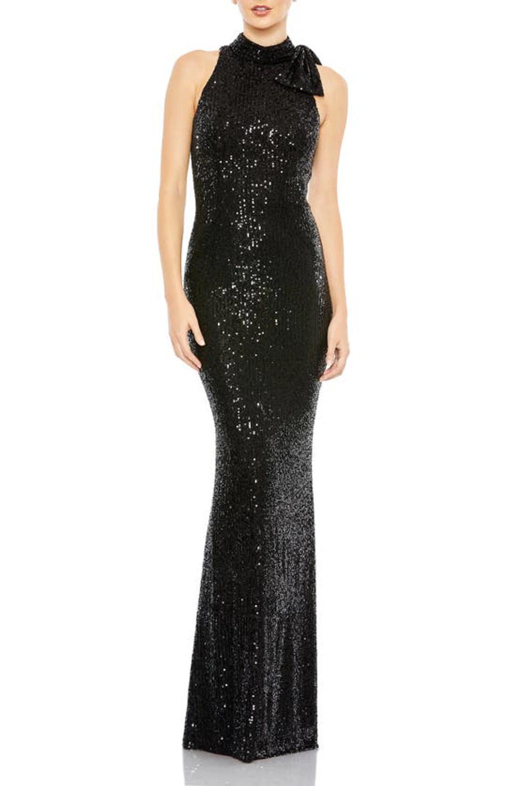 Mac Duggal Womens Womens Ieena Sequined Soft Tie Halter Neck Column Gown Product Image