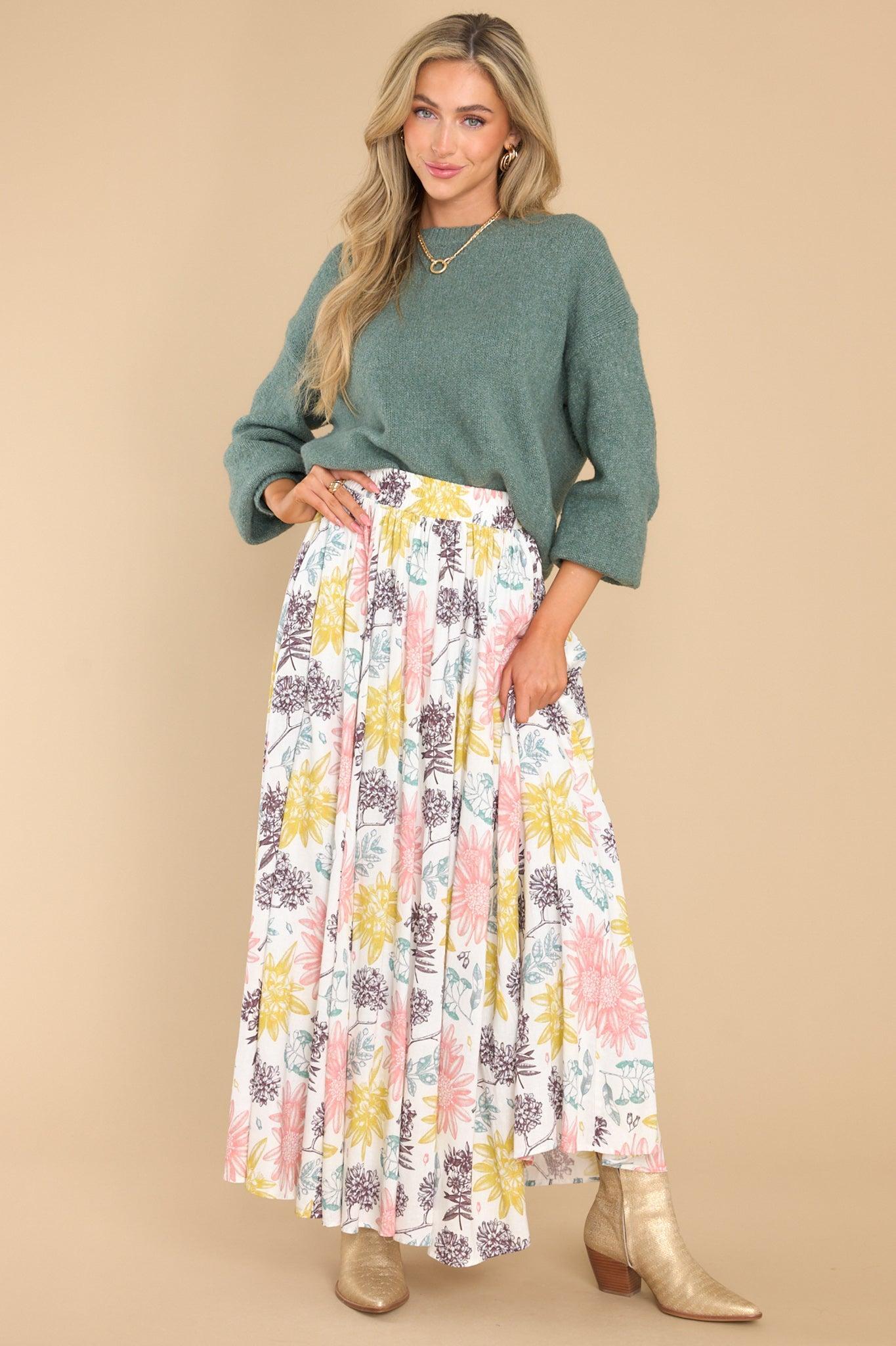 Aura Never Let You Go Ivory Floral Print Maxi Skirt Product Image