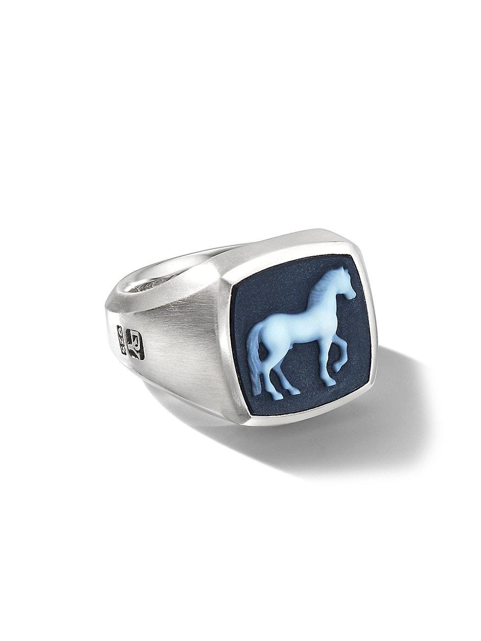 Mens Petrvs Horse Signet Ring in Sterling Silver Product Image