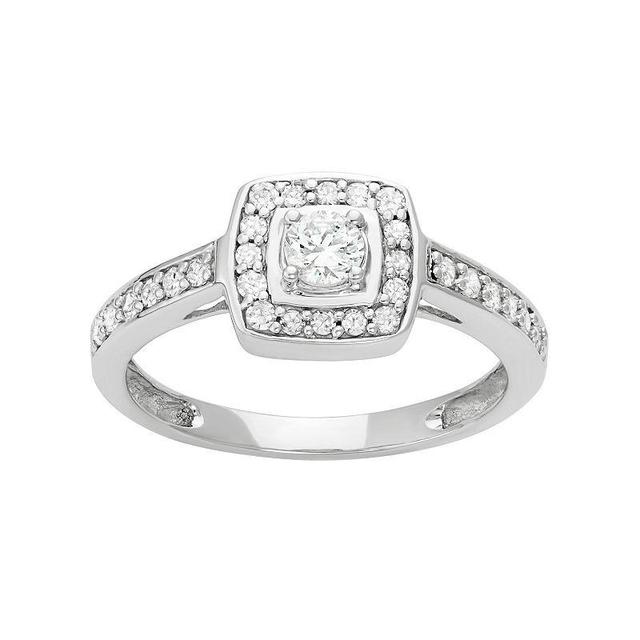 14k White Gold 1/2 Carat T.W. Diamond Square Halo Engagement Ring, Womens Product Image