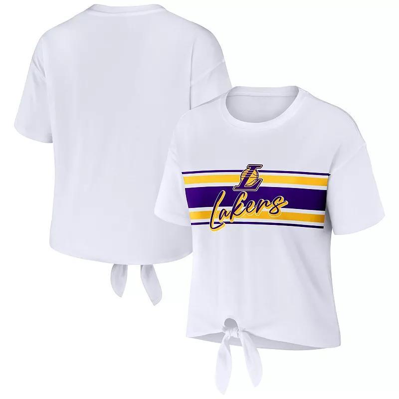 Womens Wear by Erin Andrews White Los Angeles Lakers Tie-Front T-shirt Product Image