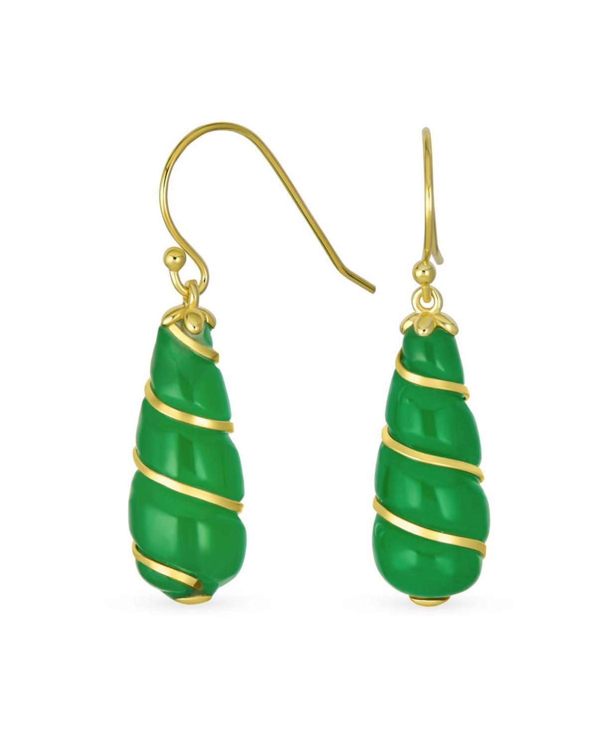 Bling Jewelry Classic Elegant Genuine Gemstone Long Chandelier Jade Teardrop Dangle Earrings For Women 14K Yellow Gold Overlay Twisting Swi Product Image