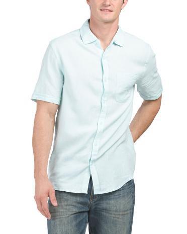 Linen And Viscose Blend Short Sleeve Solid Shirt for Men Product Image