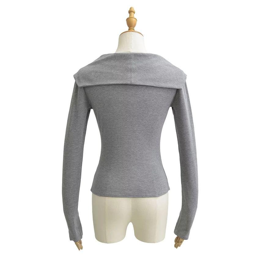 Mock Two-Piece Long-Sleeve Plain Crop Top Product Image