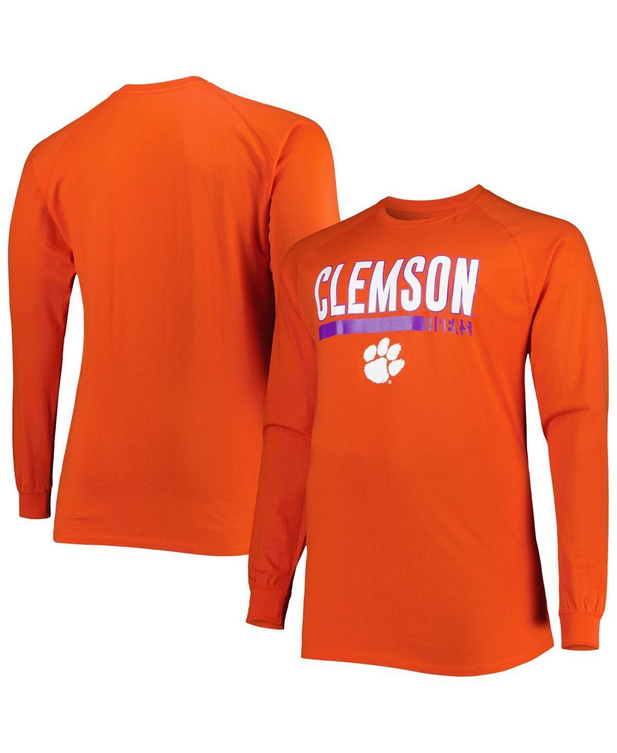 Mens Orange Clemson Tigers Big and Tall Two-Hit Raglan Long Sleeve T-shirt Product Image