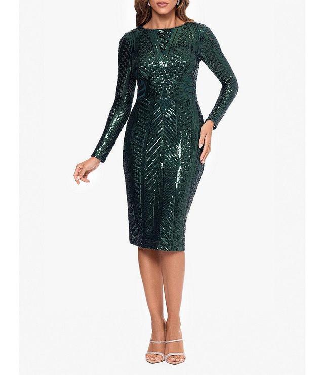 Xscape Sequin Boat Neck Long Sleeve Dress Product Image