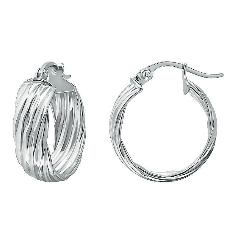 Aleure Precioso Sterling Silver Rib Textured Hoop Earrings, Womens Silver Tone Product Image