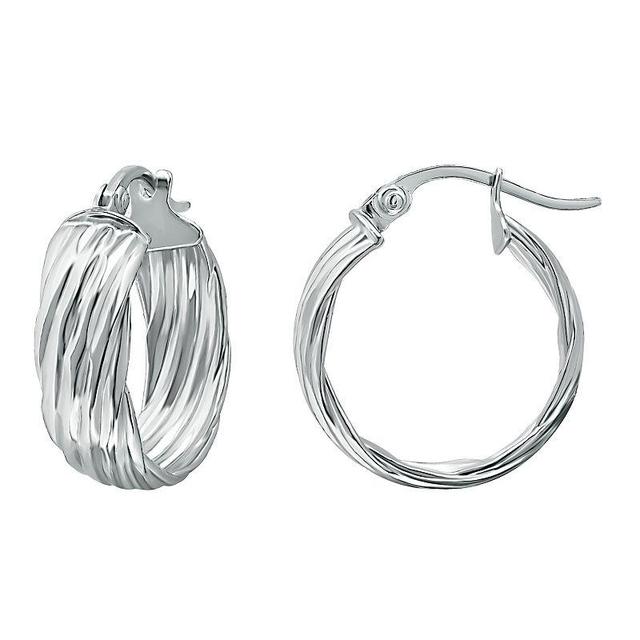 Aleure Precioso Sterling Silver Rib Textured Hoop Earrings, Womens Product Image