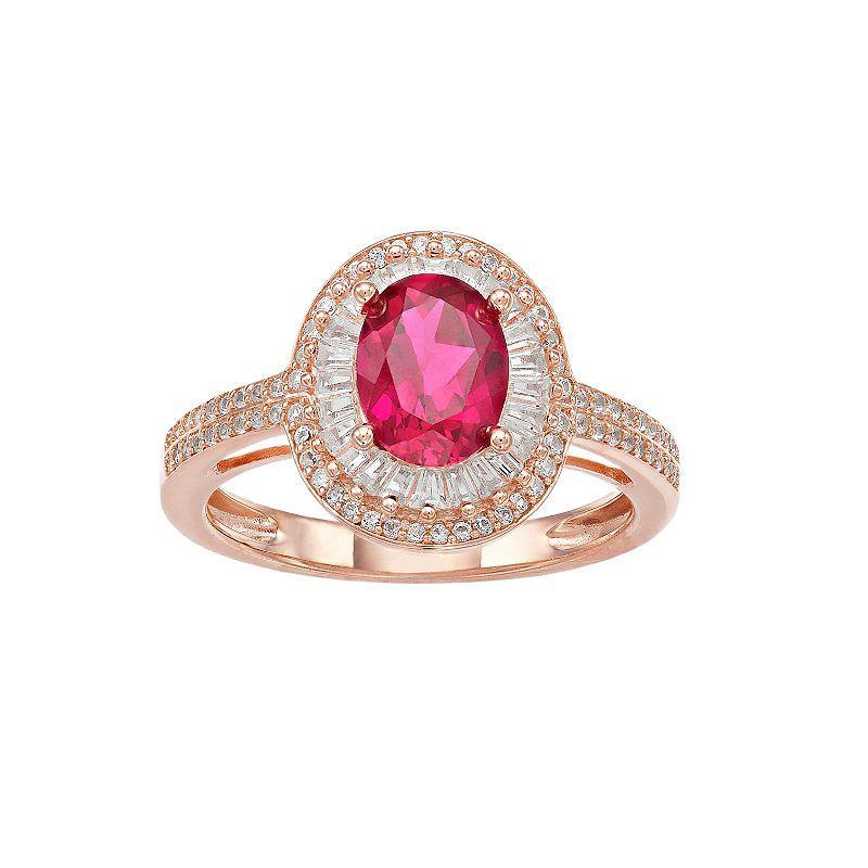 14k Rose Gold Ruby & 1/2 Carat T.W. Diamond Halo Ring, Womens 14k Pink Product Image