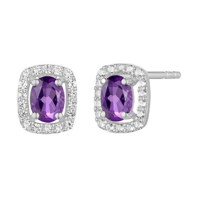 Rhodium-Plated Amethyst & Lab-Created White Sapphire Stud Earrings, Womens Product Image