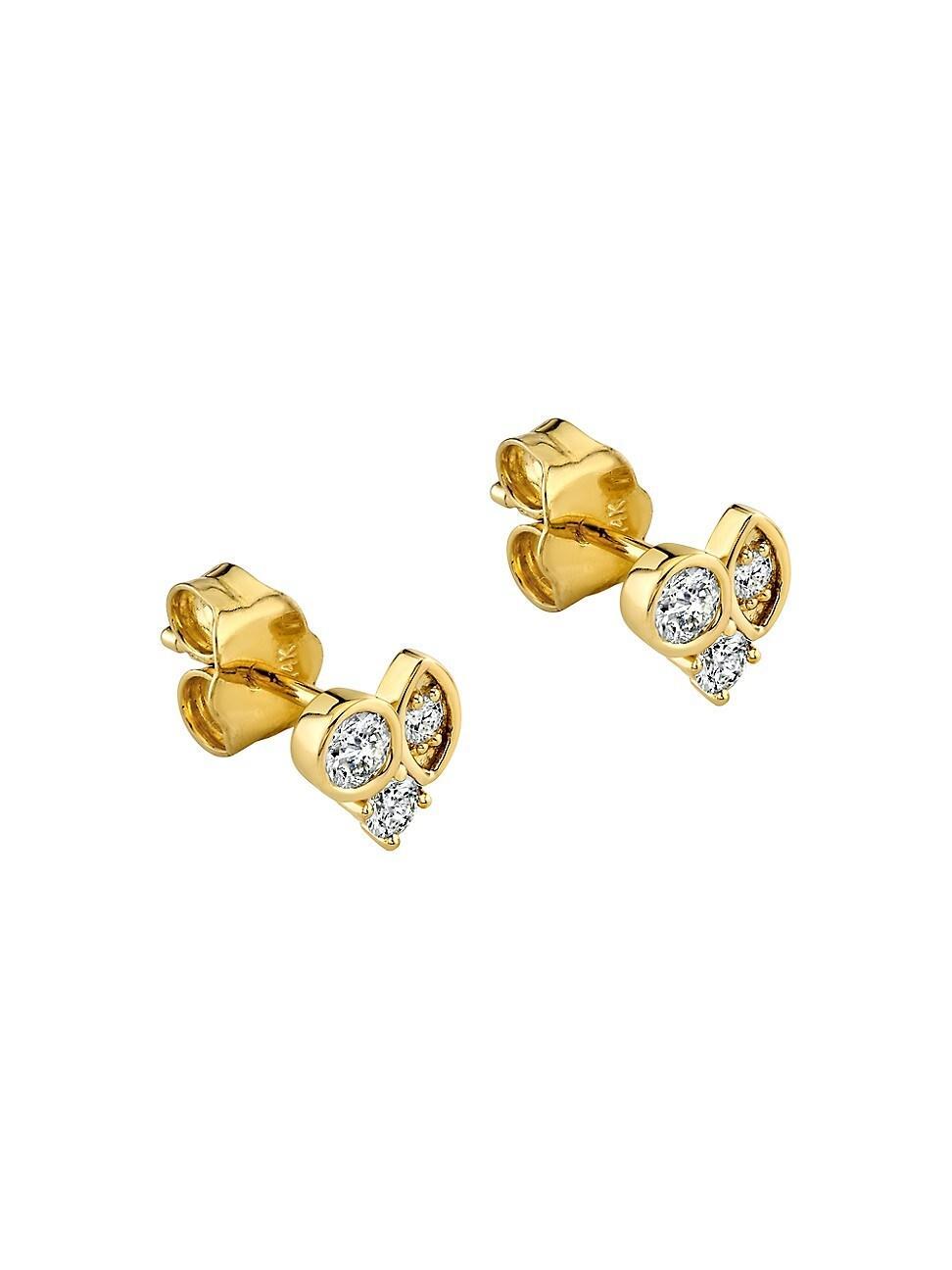 Womens 14K Yellow Gold & 0.12 TCW Diamond Cluster Stud Earrings Product Image