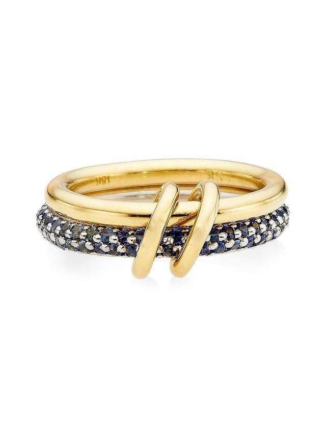 Womens Saks Ombr Exclusive Two-Tone 18K Gold & Blue Sapphire Linked Rings Product Image