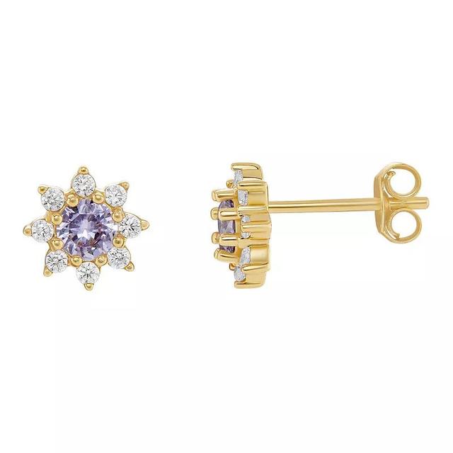 PRIMROSE Birthstone Cubic Zirconia Flower Stud Earrings, Womens, Silver Tone Jun Product Image