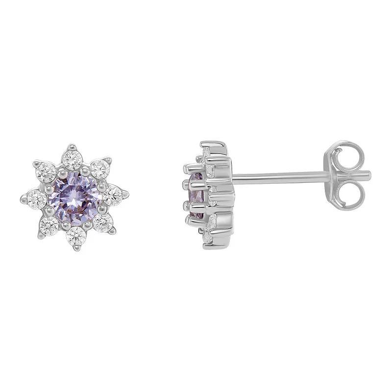 PRIMROSE Birthstone Cubic Zirconia Flower Stud Earrings, Womens, Silver Tone Jun Product Image