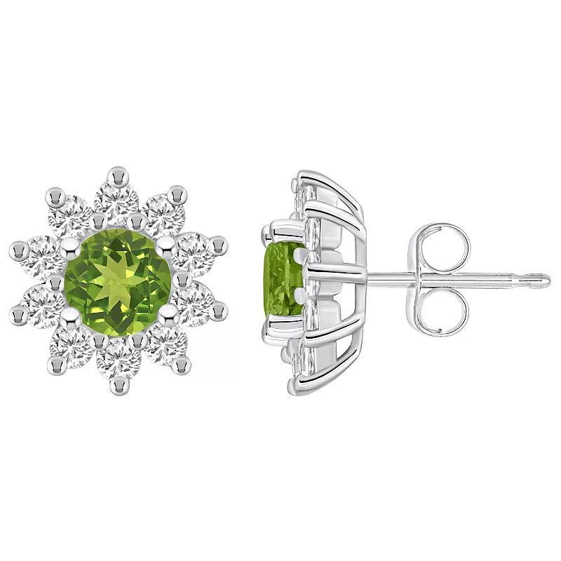 Alyson Layne 14k White Gold Round Peridot 1 1/5 Carat T.W. Diamond Halo Stud Earrings, Womens, Green Product Image