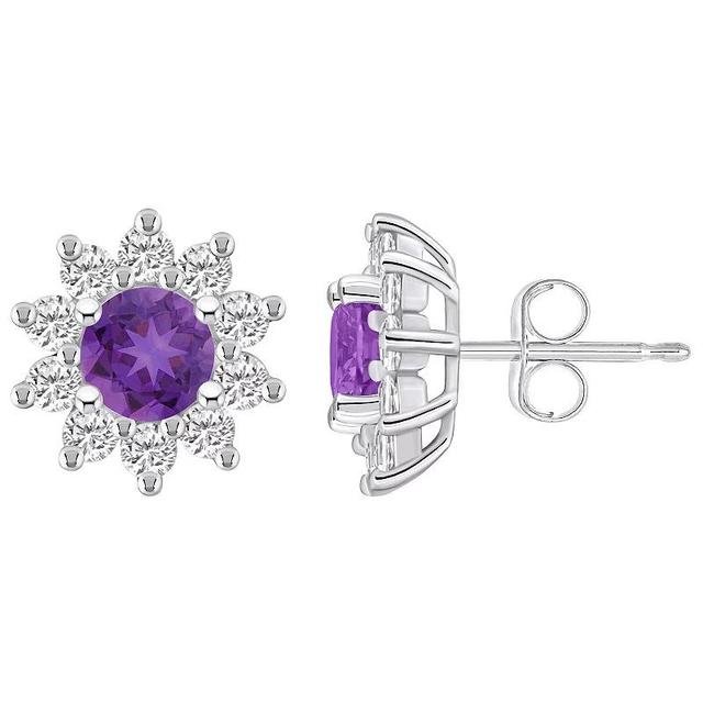 Alyson Layne 14k White Gold Round Amethyst 1 1/5 Carat T.W. Diamond Halo Stud Earrings, Womens, Purple Product Image