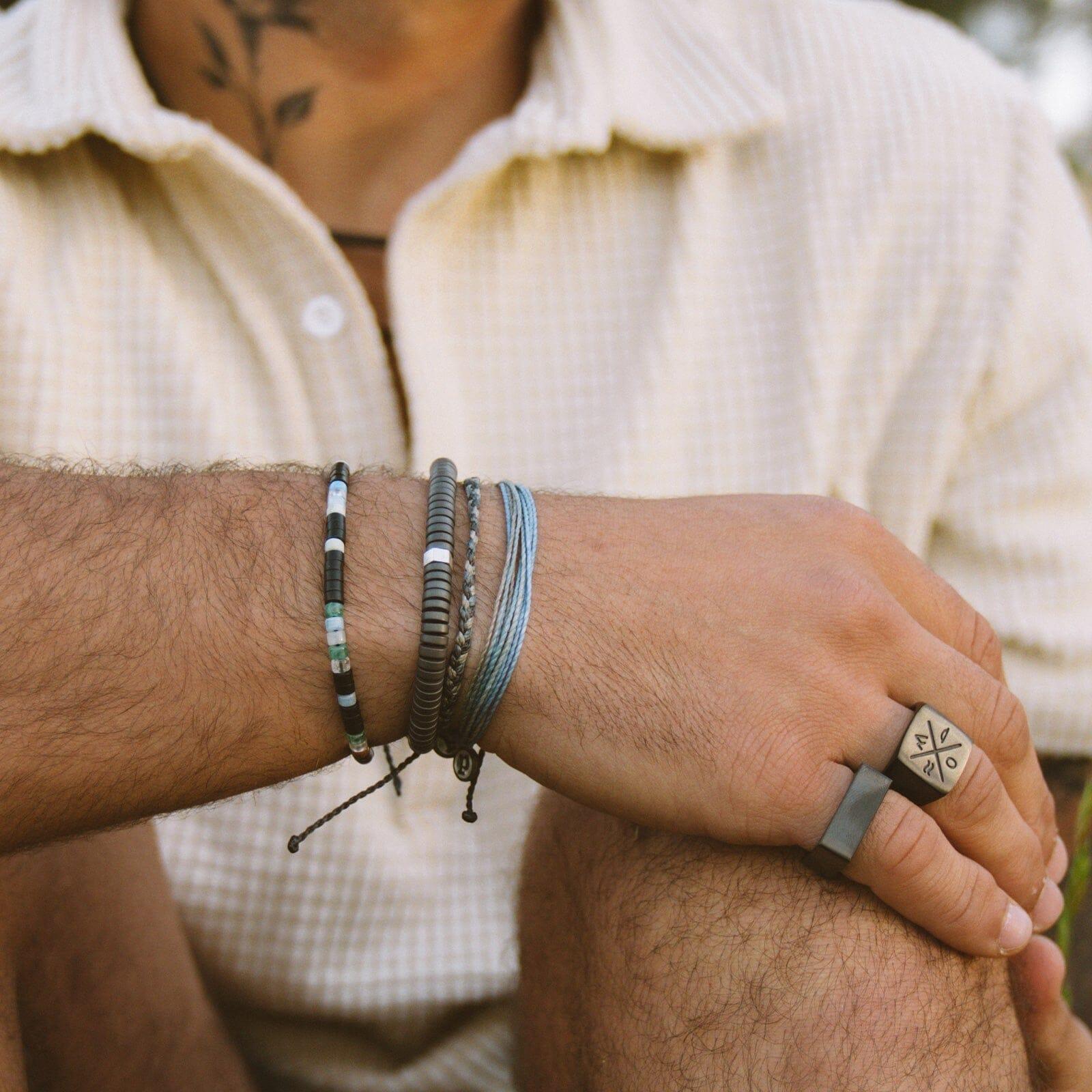 Men's Coated Hematite Stretch Bracelet Product Image