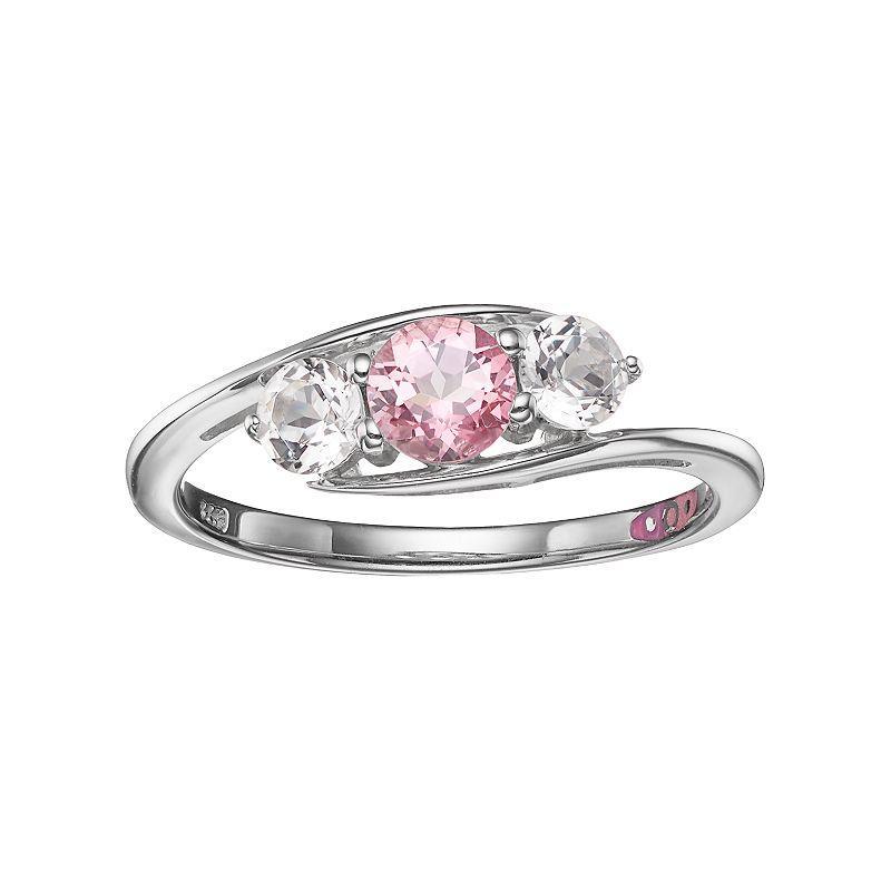 Diamond Splendor Sue Topaz 3-Stone Bypass Ring, Womens Pink Product Image