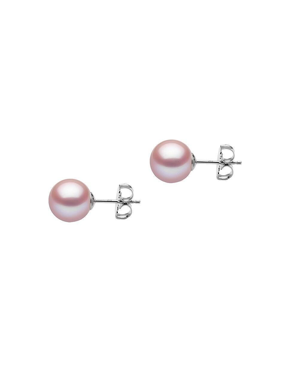 Womens 14K White Gold & 9-10MM Pink Freshwater Pearl Stud Earrings Product Image