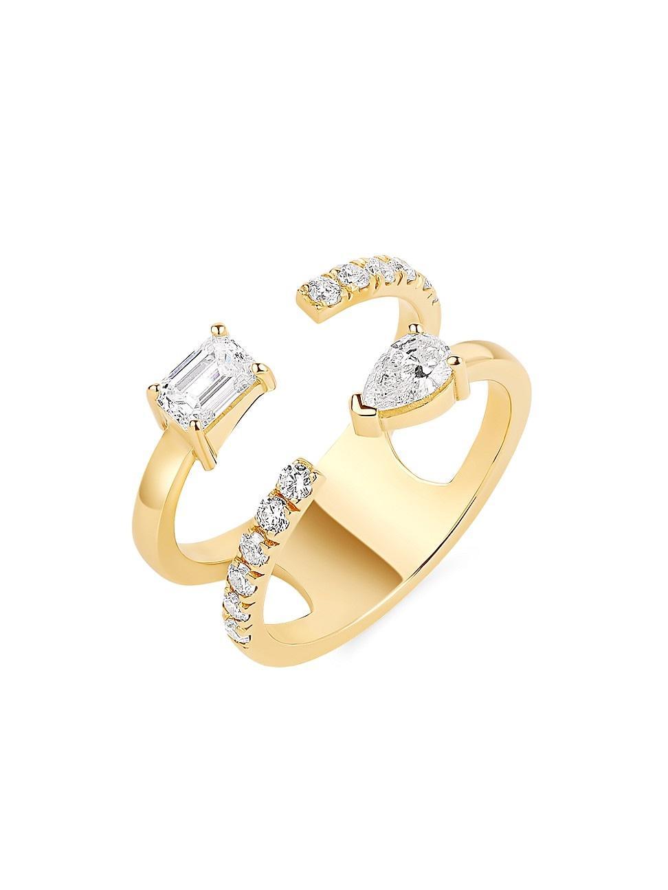 Womens Multishape 14K Yellow Gold & 0.55 TCW Diamond Two-Row Ring Product Image