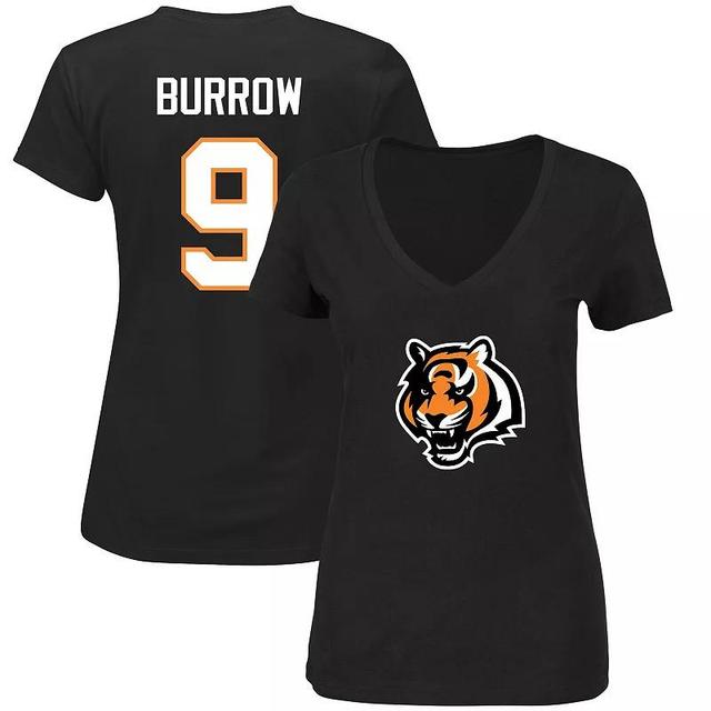 Womens Plus Size Joe Burrow Black Cincinnati Bengals Fair Catch Name Number V-Neck T-shirt Product Image