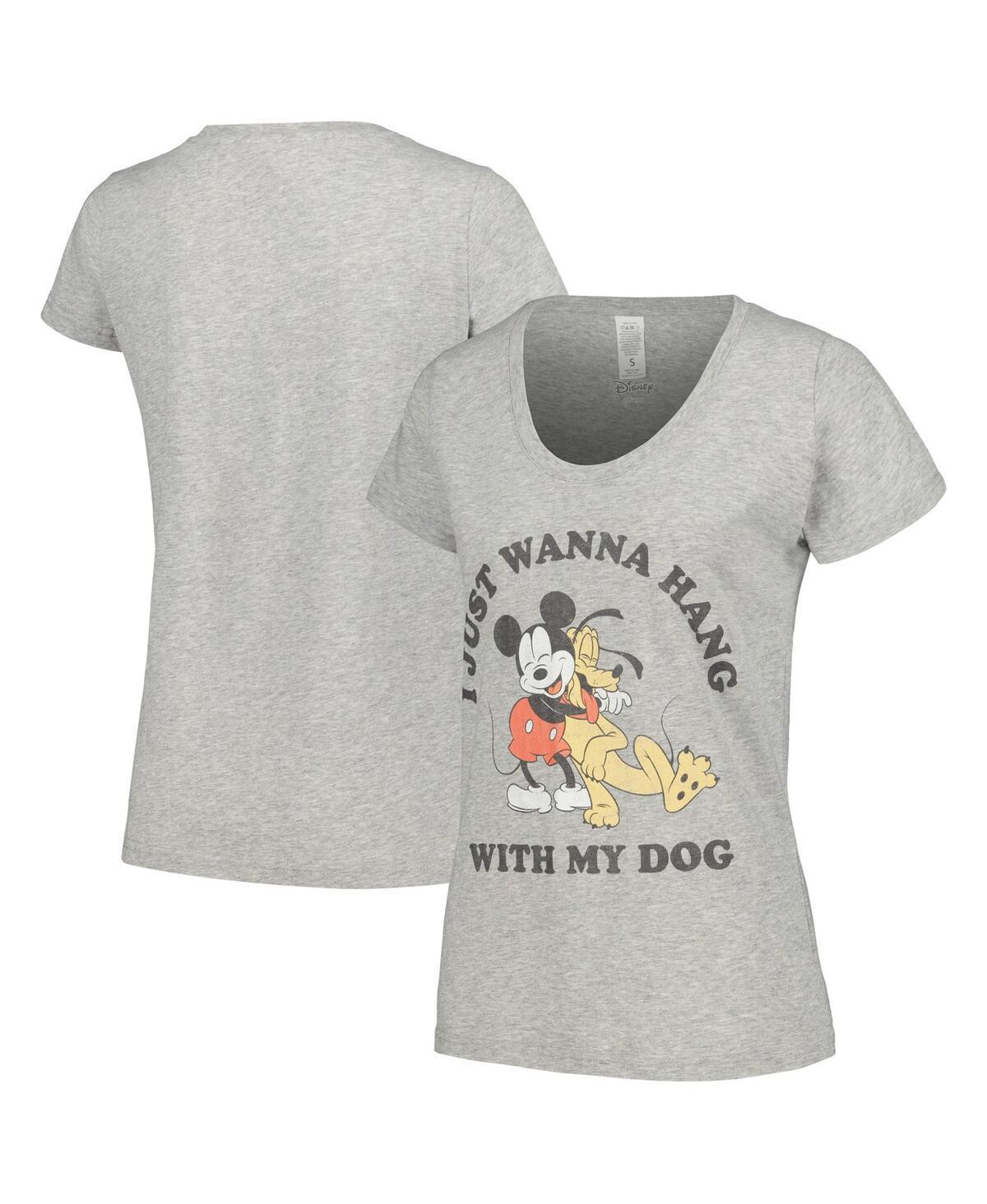 Womens Heather Gray Mickey and Friends Dog Lover Scoop Neck T-shirt Product Image