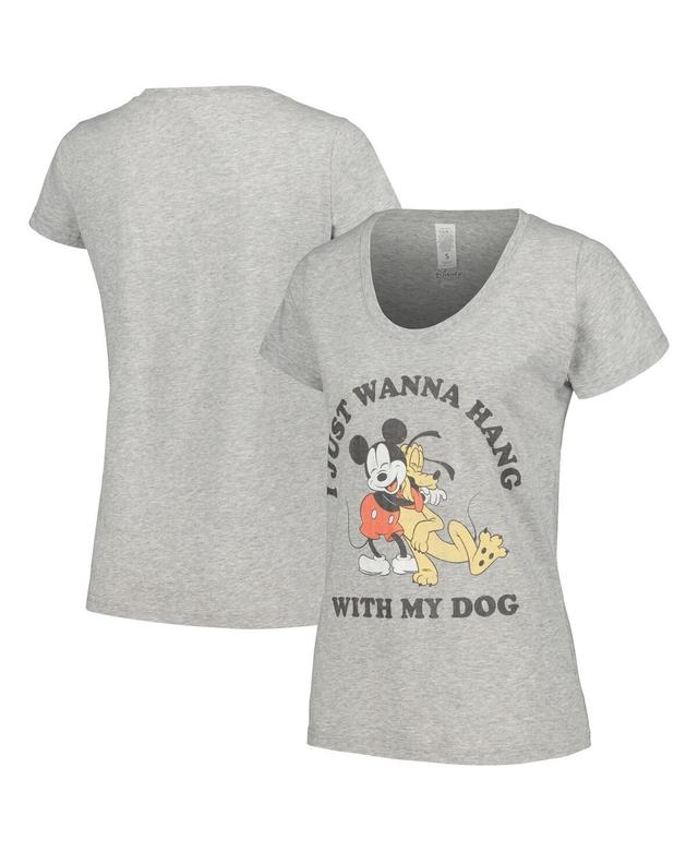 Womens Heather Gray Mickey and Friends Dog Lover Scoop Neck T-shirt Product Image