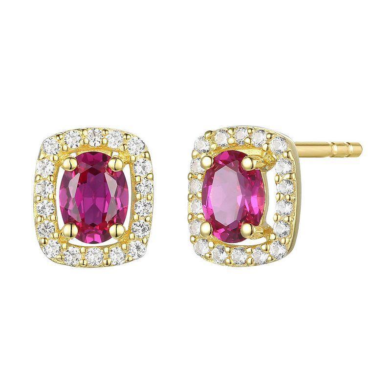 14k Gold Flash-Plated Lab-Created Ruby Stud Earrings, Womens, Gold Tone Product Image