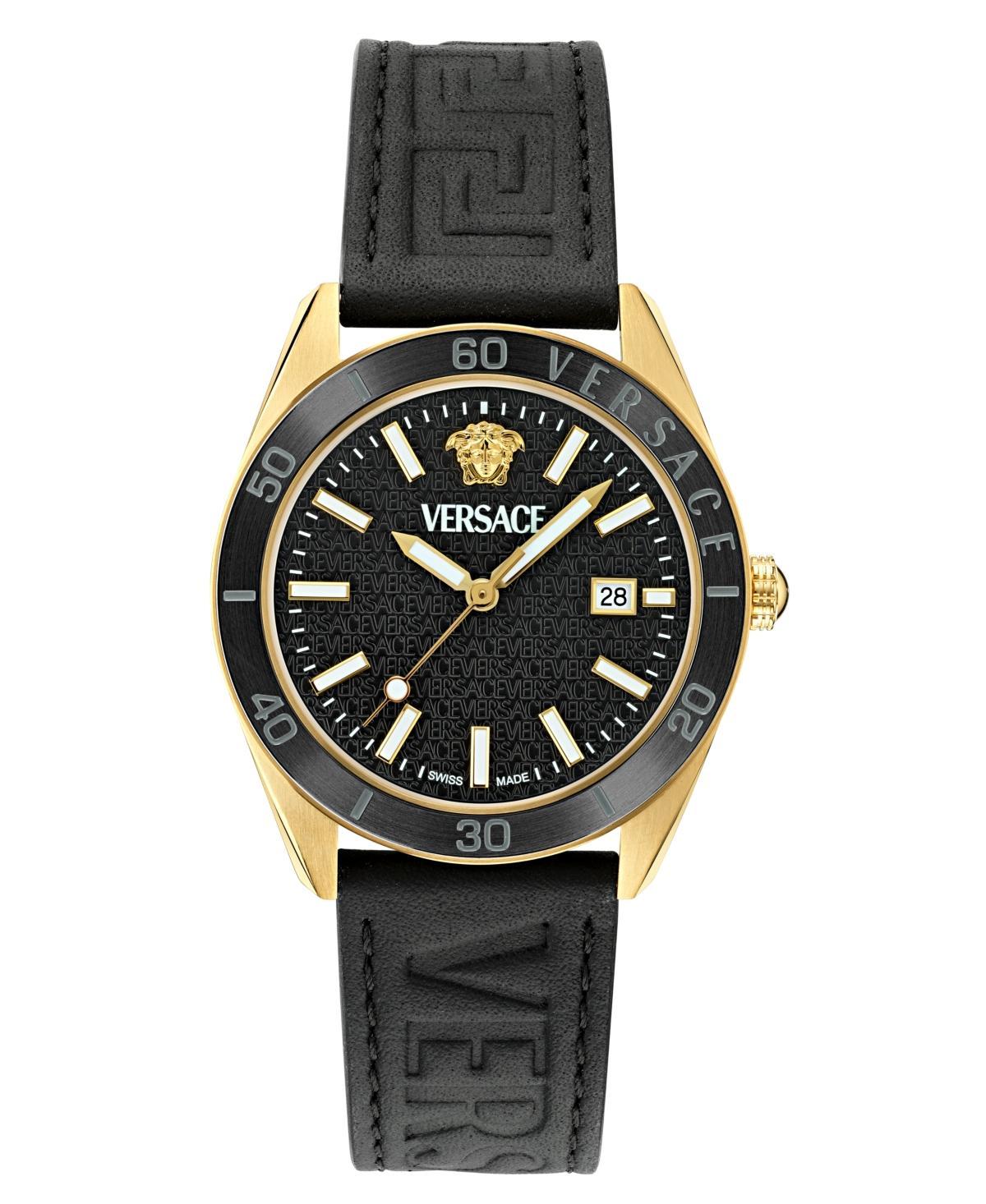 Men's V-Dome IP Yellow Gold Leather-Strap Watch, 42mm Product Image