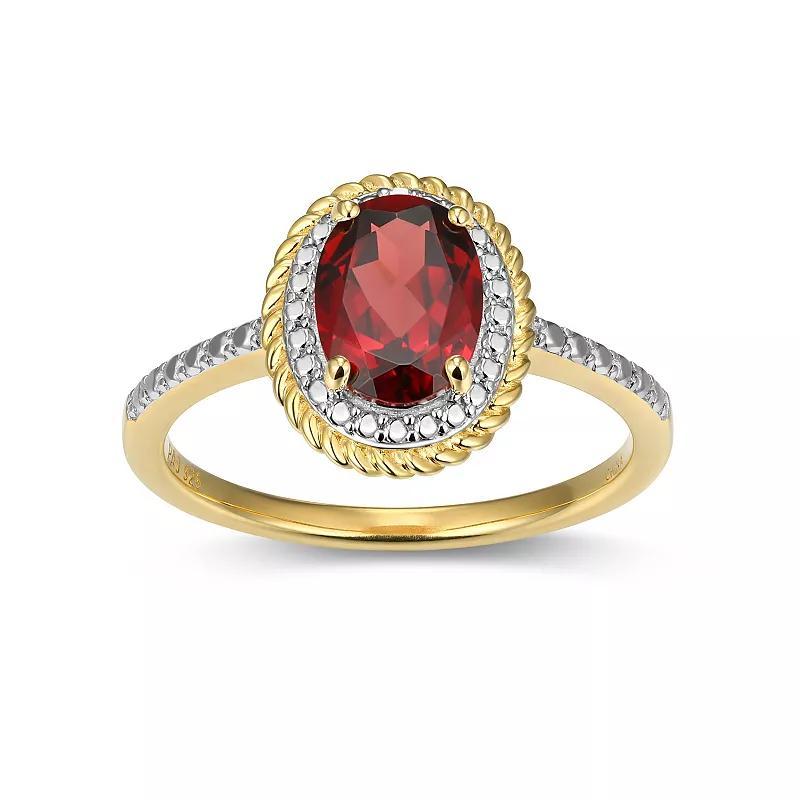 18k Gold Over Silver Gemstone & Diamond Accent Halo Ring, Womens January Gen Red Product Image