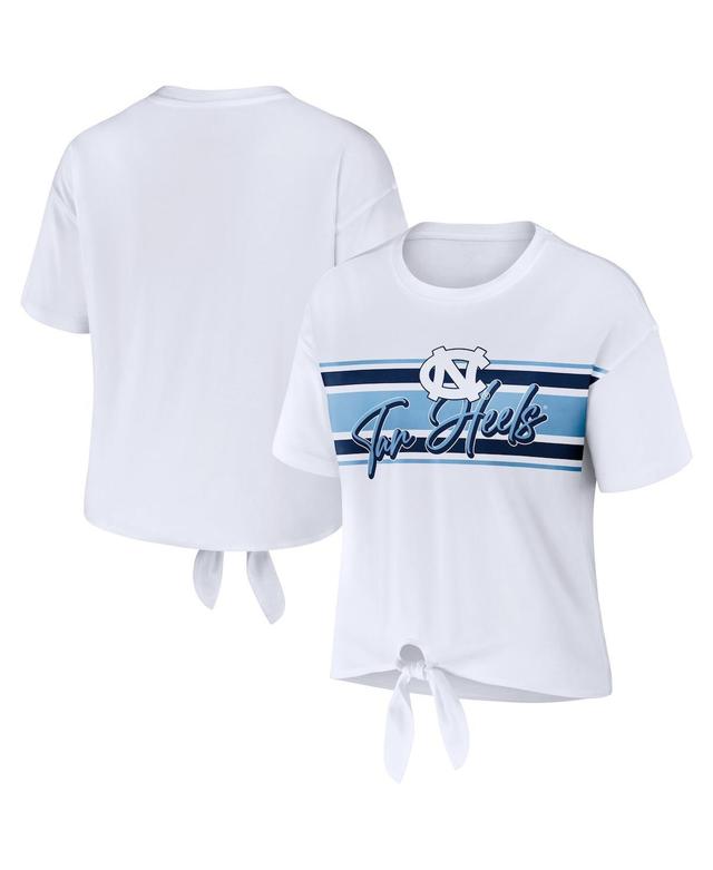 Womens Wear by Erin Andrews White North Carolina Tar Heels Striped Front Knot Cropped T-shirt Product Image