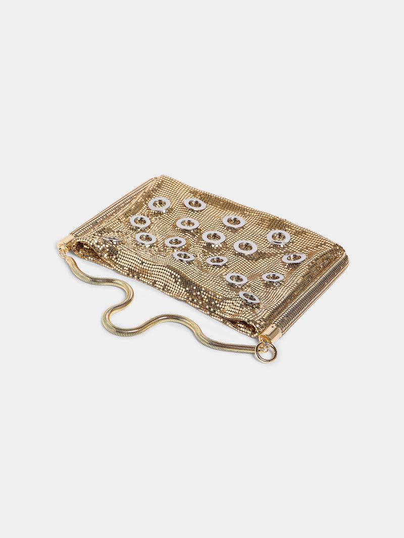 Golden chainmail pocket bag with metallic eyelets Product Image