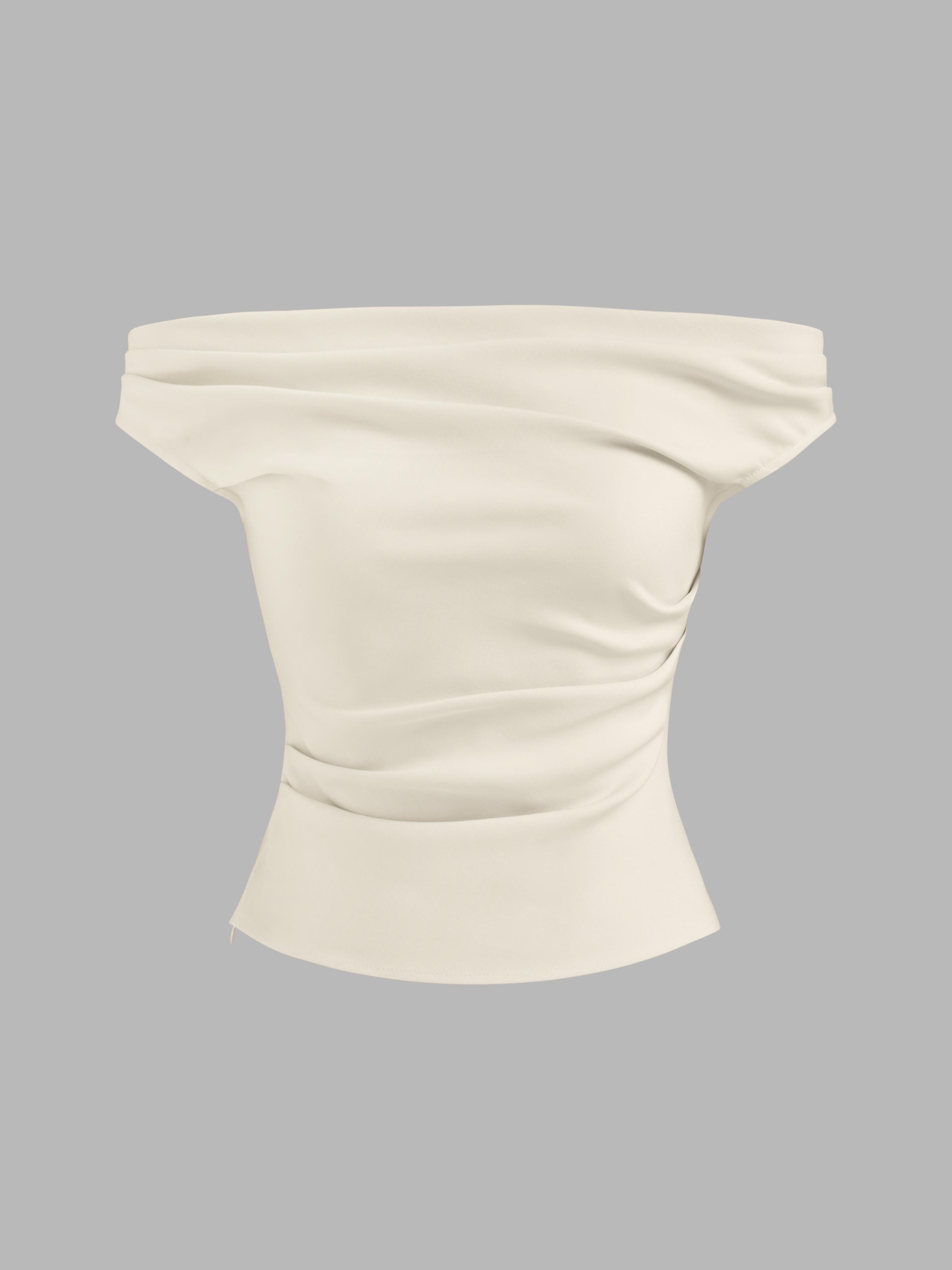 Off-shoulder Ruched Zipper Crop Top Product Image