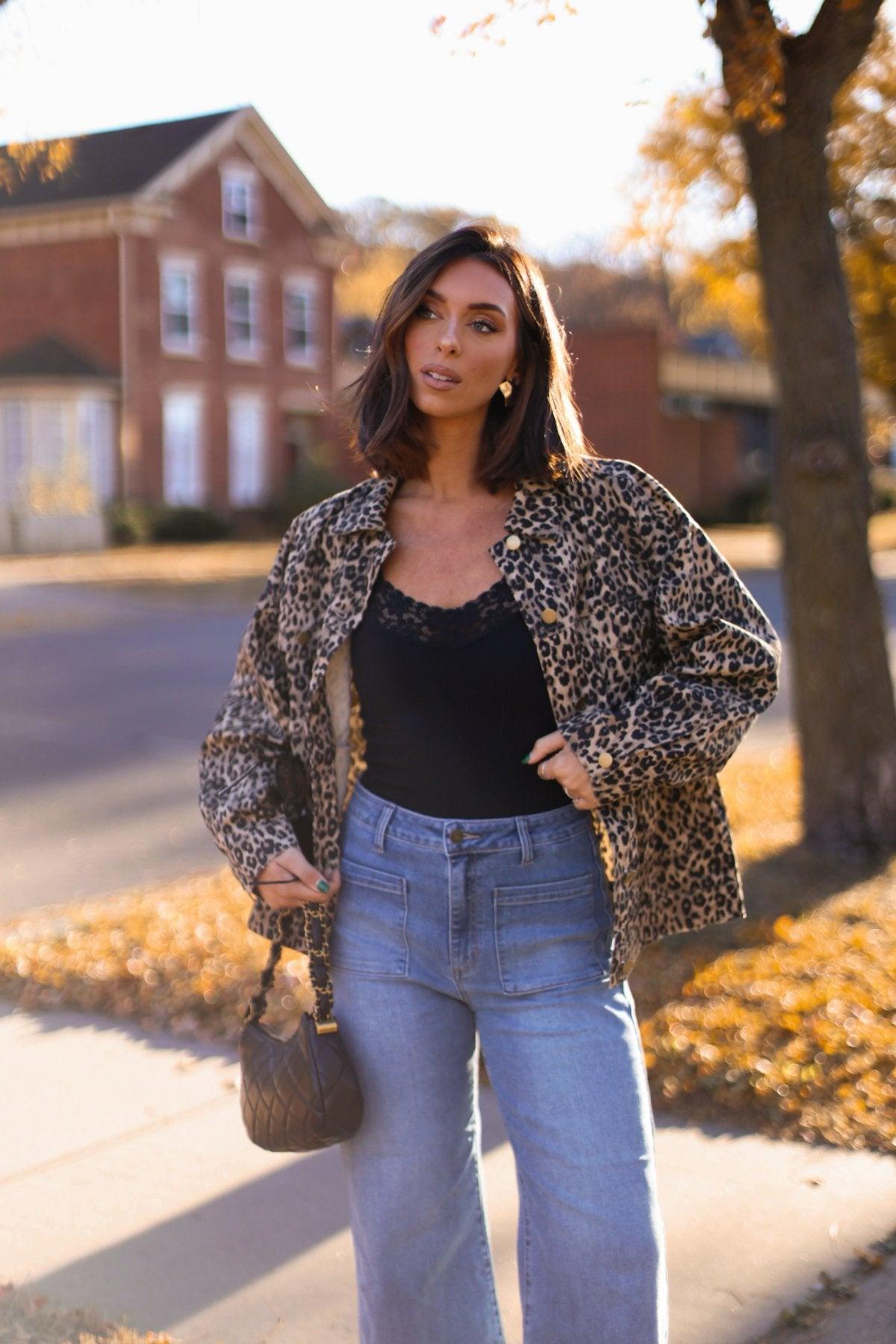 Taupe Leopard Print Oversized Jacket - FINAL SALE Female Product Image