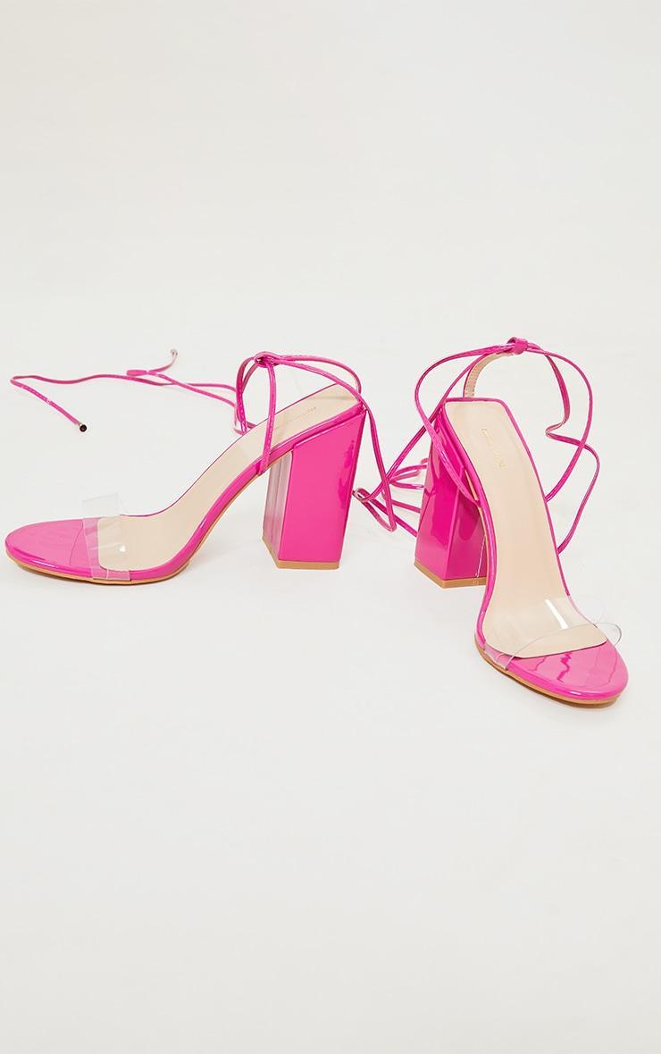 Pink Wide Fit Block Heel Ankle Tie Strappy Sandal Product Image