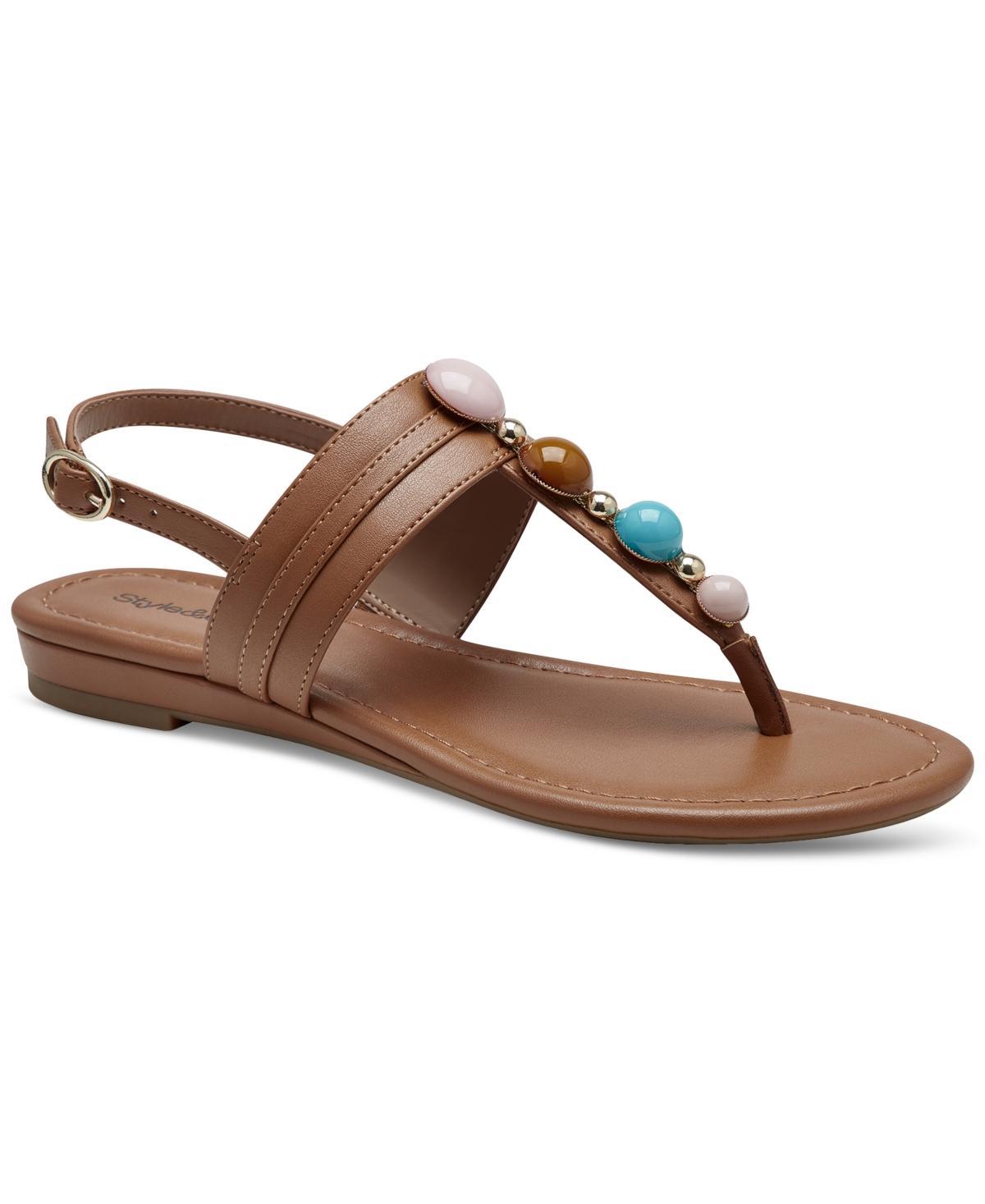 Style & Co Womens Olivah Beaded T Strap Flat Sandals, Created for Macys Product Image